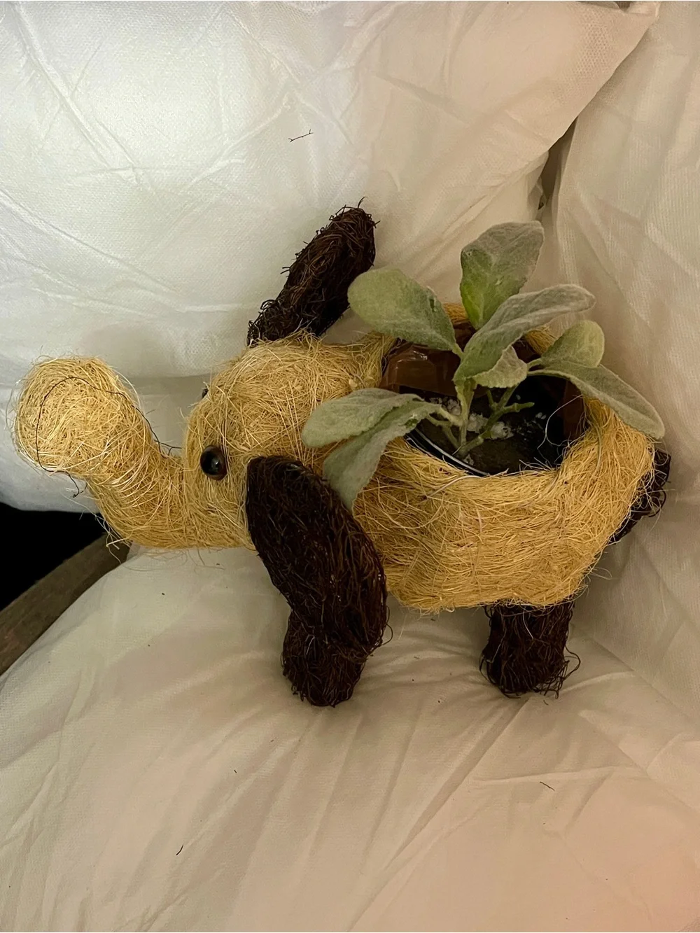 Elephant Woven Fiber Planter Basket Animal Decorative Plant Holder Rustic Décor